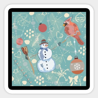 Snowman and Cardinal Sticker